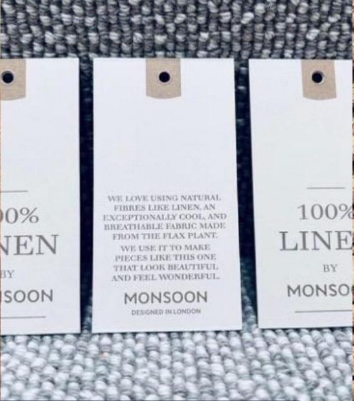 Monsoon linen story hangtags